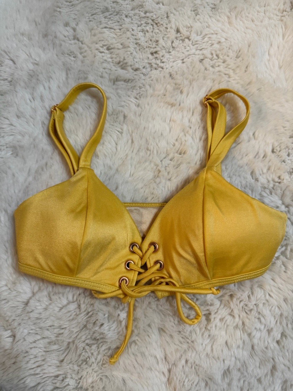 Dainty Yellow Lace-Up Satin Bikini Top by L.A. Hearts size XS women’s
